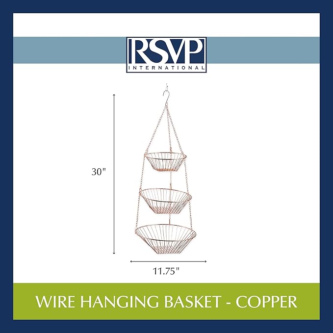 RSVP International Hanging Storage Collection 3-Tier Baskets, Copper Wire