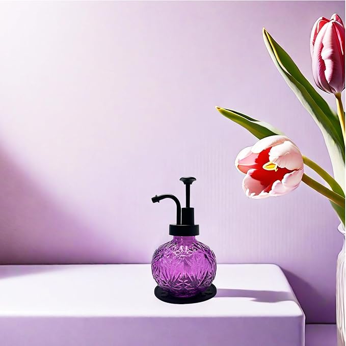 Vintage Soap Dispenser for Bathroom,Glass Kitchen Soap Dispenser with Pump,Farmhouse Antique,Cute Small Rustic Decor(Purple)