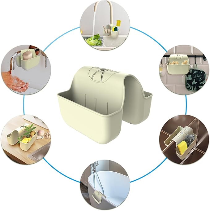 Sponge Holder for Kitchen Sink, Silicone Sink Saddle Caddy Organizer Rack, Sponges Holder Over Faucet, Hanging Kitchen Sink Organizer Organizer Accessories Rack Basket - Beige