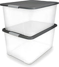 HOMZ 2-Pack Secure Latch, Clear Plastic Storage Organizer Bins, 64 Quart, Gray Lid - Heavy-Duty Container Boxes with Lids for Home, Office, and Garage
