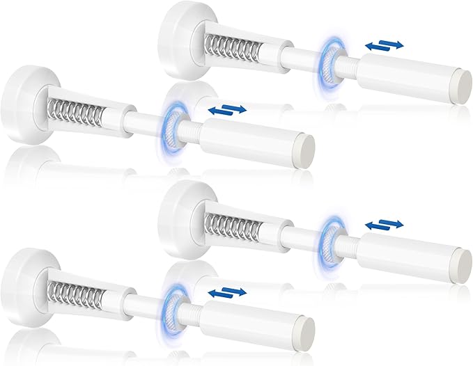 4pcs Adjustable Spring Door Stops, 4.17-5.35in Aluminum Long Door Stoppers with Silicone Tip, Matte Black Door Stop for Bottom of Door, Screw & Adhesive Installation, White