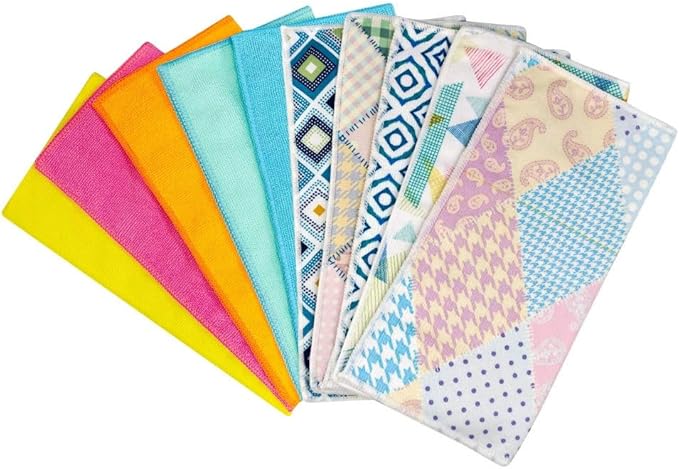 ERLUN Decorative Kitchen Dish Towels, Microfiber Cleaning Cloth with Lemon Print Pattern, Multi-Color Citrus Design, Machine Washable, 12 x 12 Inches (Carpet Pattern)
