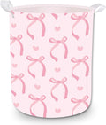 Laundry Basket Coquette Pink Bow Laundry Hamper Foldable Fabric Storage Bin with Handles Clothes Storage Bucket for Bathroom Girl Bedroom Dorm Toy Organizer