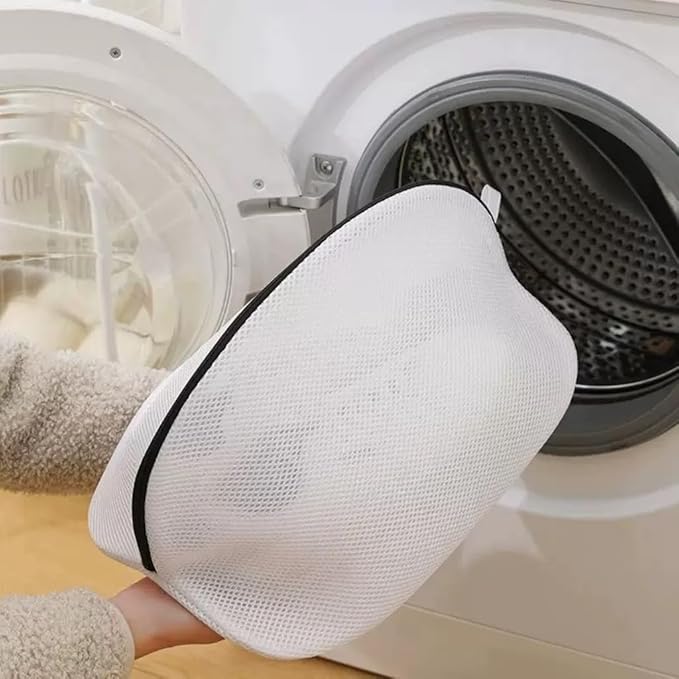 2Pcs Mesh Laundry Shoe Bag for Washing Machine, White with Black Trim, Protective Wash Bag (2, Large)