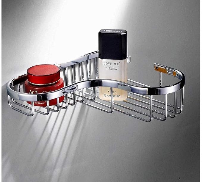 SANLIV Shower Caddy Basket,Corner Shower Shelf Soap Holder,Brass Wire Basket for Inside Shower Wall Storage Bathroom Organizer in Polished Chrome