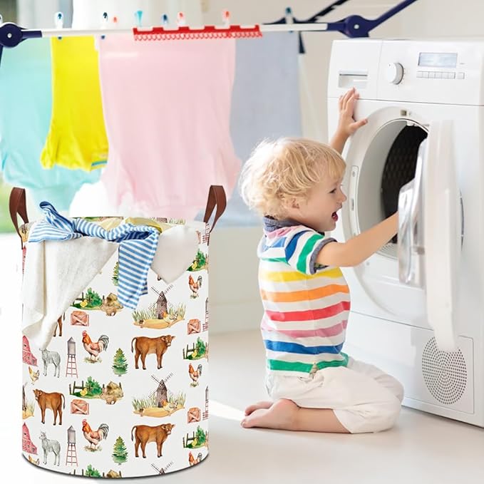 19.7" Laundry Basket,Kids Dirty Clothes Hamper,Waterproof Toys Storage Bin,Room Decor,Gift Baskets,Nursery Hamper(Farm)