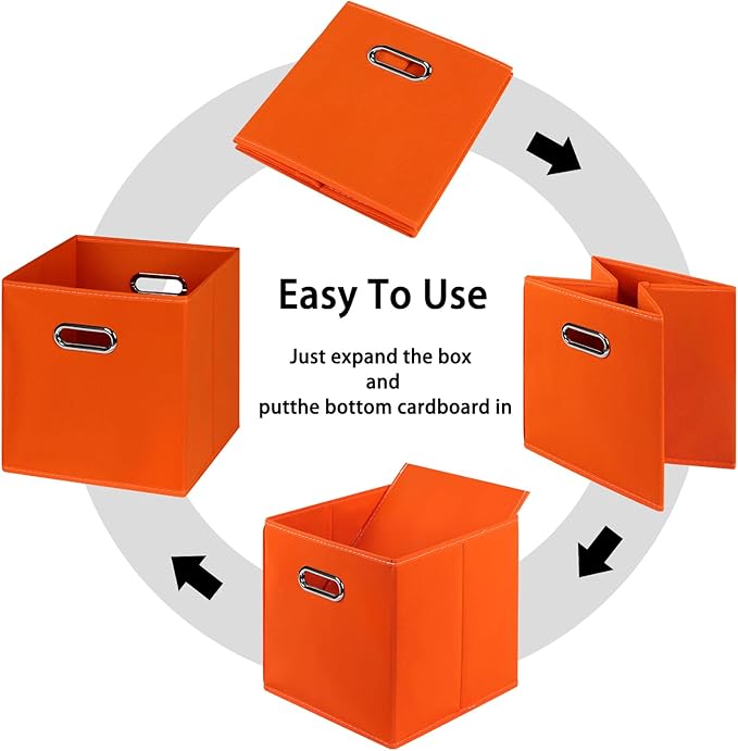 Black Foldable Storage Cubes Bins , Fabric Storage Box Cubes Organizer Baskets with Dual Handles for Home Organizer(Orange)
