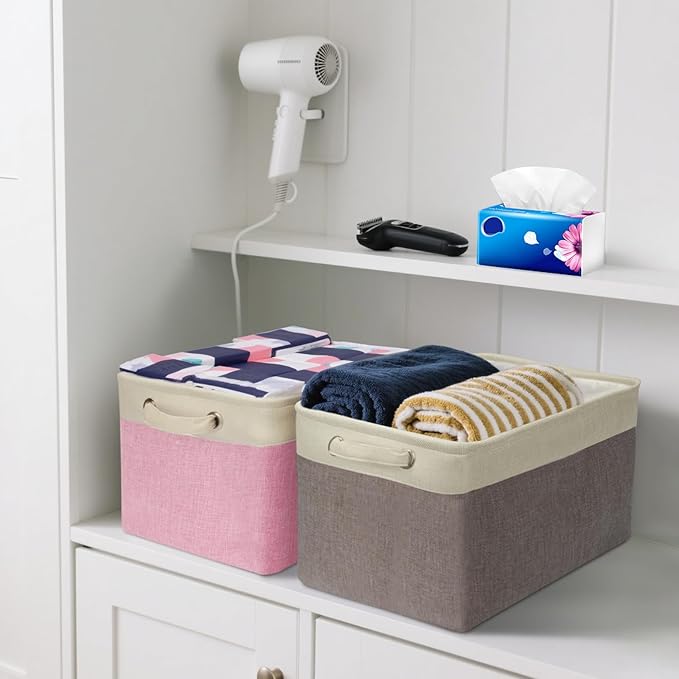 BALEINE 1 Pack Fabric Storage Bins for Shelves, Linen Storage Baskets for Organizing, Decorative Closet Bins for Clothes, Home (Skyblue, 15''x11''x9.5'')