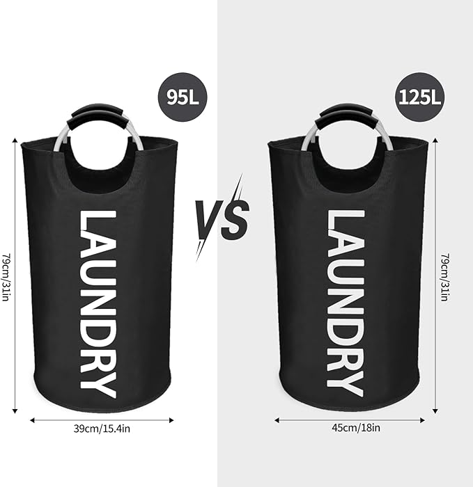 WOOHA 125L Large laundry basket,Collapsible laundry hamper, Tall Clothes Baskets Folding Washing Bin Foldable Fabric Hamper Bags for Bedroom, Closet,Bathroom,College,laundry bag,Black