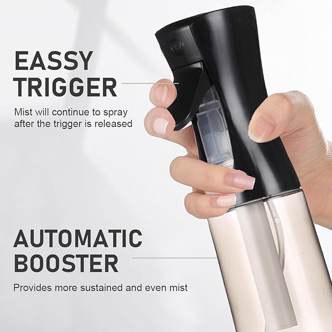 Hair Spray Bottles, Continuous Spray Bottle Fine Water Mist Spray Bottles for Hair, 2-Pack 6.8 OZ (200 ML) Mister Spray Bottle for Cleaning,Plants,Barbers,Black