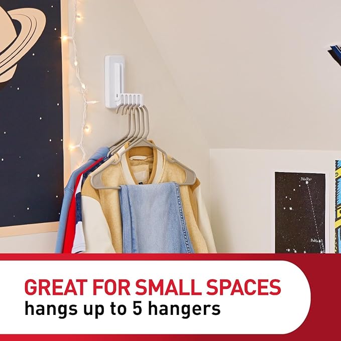 Command Folding Clothes Hanger, Holds up to 5 Hangers 7.5 lb, 1.5lbs per Rung, 1 Hook with 5 Rungs, 4 Strips, Closet Organizer, Home Organization