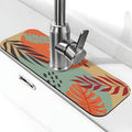 Boho Bohemian Abstract Floral Leaves Kitchen Sink Splash Guard Faucet Mat Super Absorbent Fast Drying Mat Sink Gadgets-Fast Drying Pad Sink Mat For Kitchen Bathroom (15" X 5.5" )