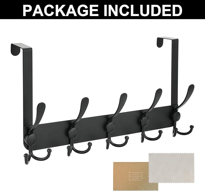 OIM OMIIOMIO No Drill, No Installation Over The Door Coat Rack with 15 Hooks - Door Hanger Organizer for Towels, Coats, Hats | Bathroom, Bedroom, Closet Storage Solution