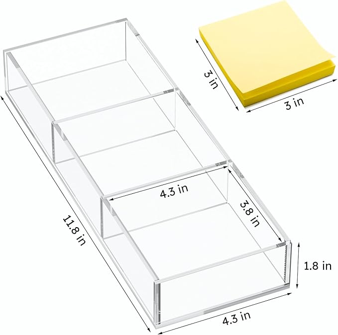 HIIMIEI 3 Section Clear Acrylic Drawer Organizer Tray, Office & Makeup Drawer Organizer (11.8x4.3 inch)