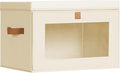 Large Closet Storage Bins - Collapsible Storage Bins with Handles & Window, Decorative Boxes with Lids, Fabric Cubes for Living Room, Dorm, 1 Pack, Beige