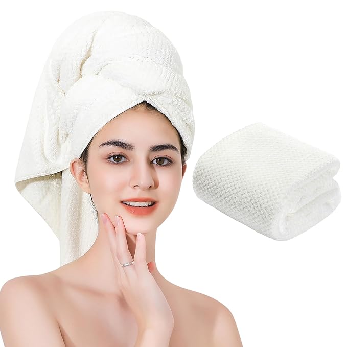 Microfiber Hair Towel Quick Dry Hair Towel Hair Drying Towels Suitable for All Kinds of Hair Ultra Absorbent Long and Thick Hair 24X48inch White (1pcs)