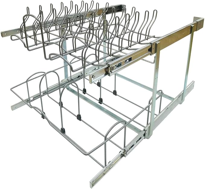 2 Tier Pull Out Pot and Pan Organizer,(20½"W x 22" D) Pull Out Cabinet Organizer for Pot Pan Lid Organization, Individual Pull Out Cabinet Organizer for 24 inch and above cabinet