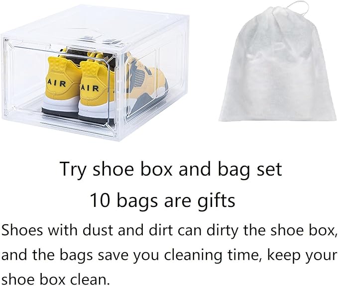 Large Shoe Organizer Stackable with Magnetic Door DVD/CD Storage 4pcs, Clear Shoe Boxes for Closet, Foldable Space-saving Shoe Rack