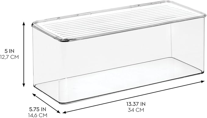 iDesign Plastic Stackable Hinged-Lid Storage Box for Kitchen, Bathroom, or Office - Set of 6 - Clear