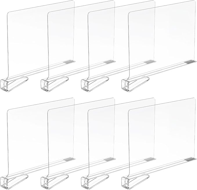 Ninonly 8 Pack Acrylic Shelf Dividers, Vertical Clear Closet Organizers and Storage for Sweaters, Shirts, Handbags, Bookshelf & Pantry Organization, Multi-Purpose Shelf Organizer for Bedroom Kitchen