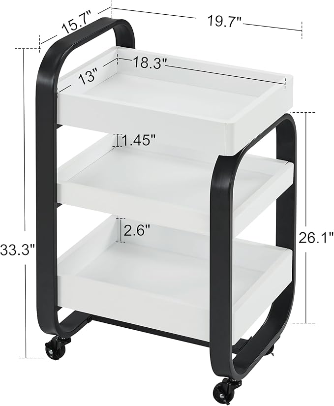 BarberPub Salon Storage Trolley with Shelves, Beauty SPA Rolling Cart with Lockable Wheels, 3-Tier Stylist Tool Organizer, Barber Mobile Station Equipment 2085 (Black&White)