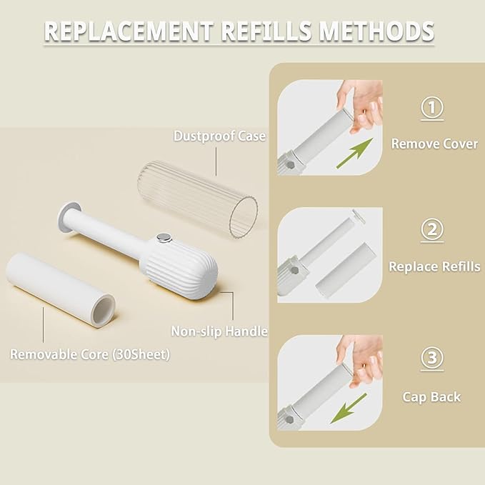 Sgdazo Compact Lint Roller with 150 Sheets - Portable Pet Hair Remover for Clothes, Furniture, and Travel Essentials Household Use, 1 Handle+5 Roller Refills (White)