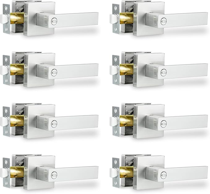 Privacy Door Lever, Heavy Duty Interior Door Handles for Bathroom & Bedroom Privacy Door Lock Handle Keyless Door Knobs in Satin Nickel for Right & Left Sided Doors, 8 Pack