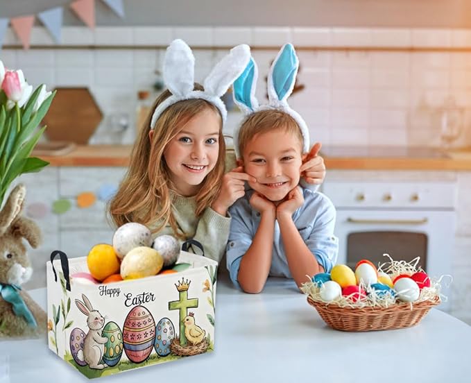 Rectangular Easter Baskets, Eggs Basket for Kids.Bunny Basket with Handles.Boys and Girls,Bunny Eggs Decor,Books,（ Easter