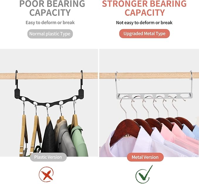Space Saving Hangers for Clothes, 10 Pack Hanger Organizer Space Saver, Magic Metal Collapsible Closet Organizers, Multiple Hangers in One, College Dorm Room Essentials (V1.0)