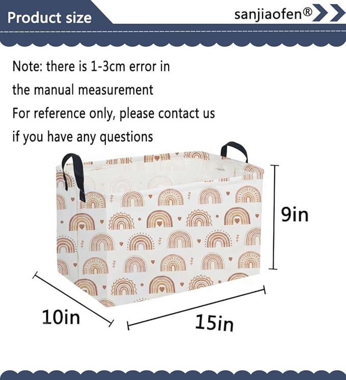 Sanjiaofeng Rectangular Boho Basket Rainbows Storage Bins,Girls Storage Basket with Handles.Clothers,Books,Kid's Gifts Bins. (Rainbows)