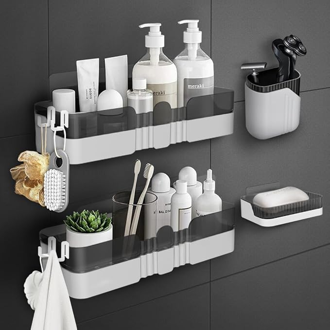 Shower Caddy No Drilling Shower Organizers with Soap Dish Toothbrush Holder and Hooks Plastic Detachable Large Bathroom Countertop Organizer