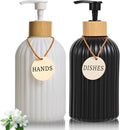 2 Pack ViserVita Glass Hand Soap Dispenser Set with Bamboo Pump, Elegant Refillable Liquid Dish Soap Dispenser, Perfect for Kitchen Sink and Bathroom Decor