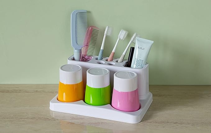 Toothbrush Holder Kids Family Set for Bathroom Storage Organizer (Orange+Green+Pink)