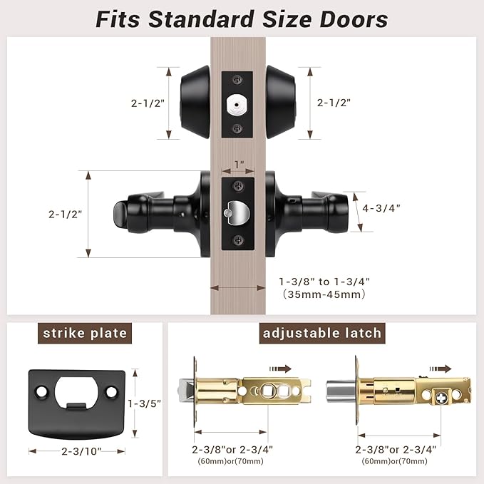 Knobonly 3 Set Entry Door Lever and Deadbolt Lock Set, Deadbolts Keyed Both Sides, All Keyed Same, Wave Style Front and Exterior Door Handleset with Double Cylinder, Matte Black Finish