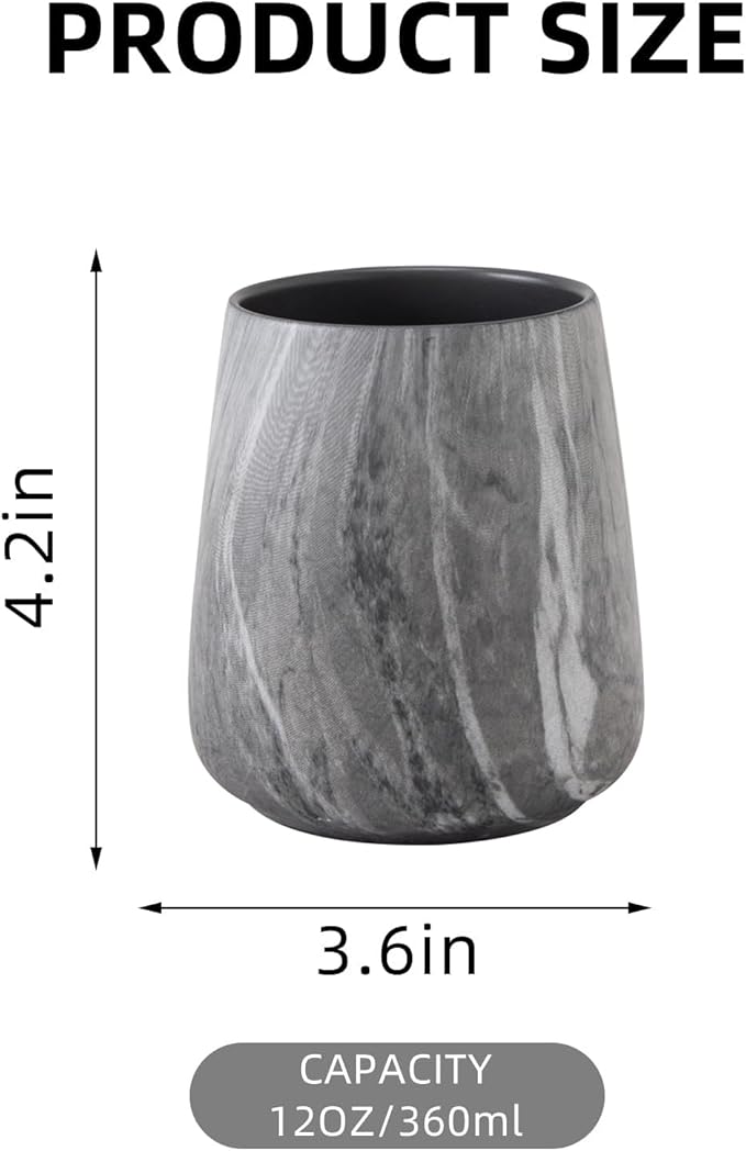 Marble Grey Toothbrush Holder for Bathroom - Ceramic Tooth Brushing Holders, Toothbrush Cup, Toothpaste Organizer for Bathroom Countertop, Makeup Brush Holder, Pen Holder for Home Desktop Storage