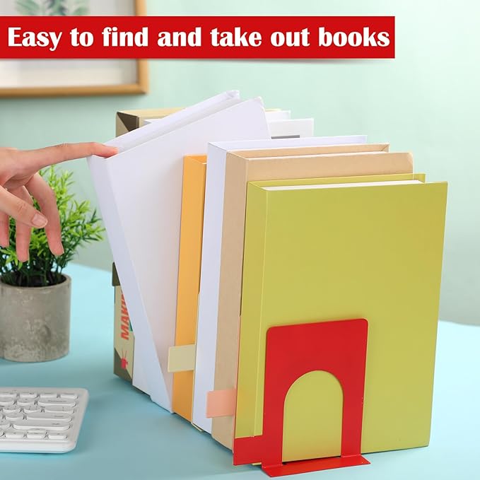 5 Set Metal Book Ends for Shelves Book Shelf Dividers Library Shelf Marker Bookends Stopper Colorful Office Stand Holder for Heavy Books Desk Home Movies Kitchen Cds(Boho)