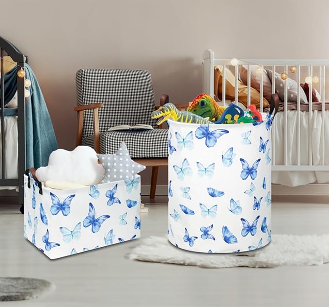 Rectangular Blue Butterfly Storage Basket,Collapsible Gift Basket with Handles,Kids Toys/Books Box,Room Decor(Blue Butterfly)