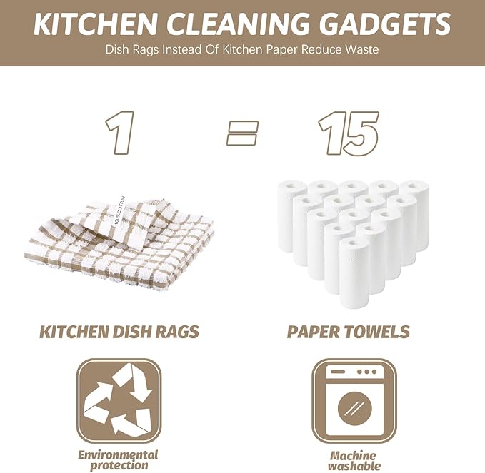 Nialnant 8 Pack Dish Cloths,100% Cotton Soft Absorbent Cleaning Rags,Quick Drying Dish Towels for Kitchen,Washing Dishes-Little Yellow Plaid,12 x 12 in