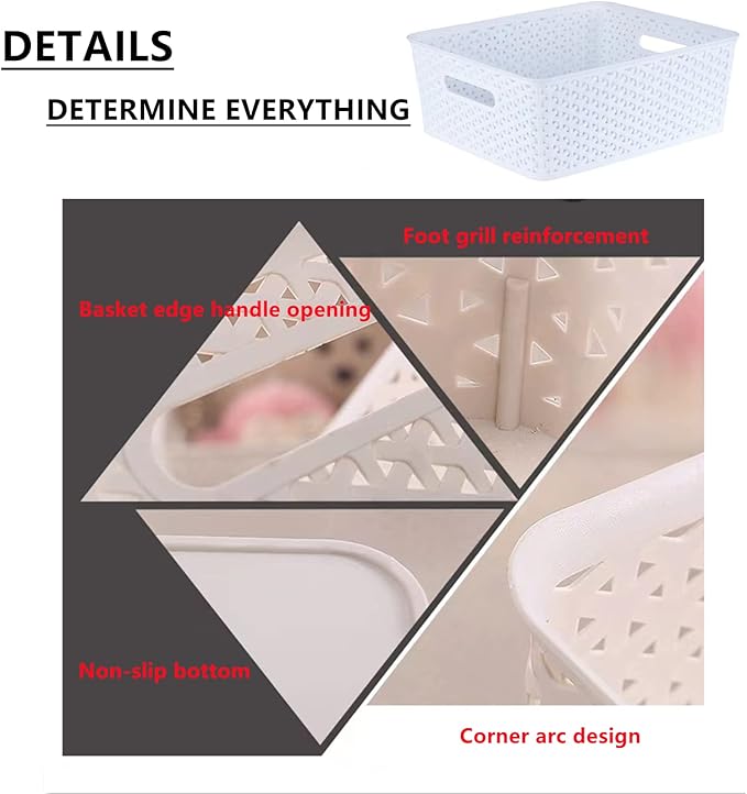 5PCS Plastic Storage Baskets, Small Baskets for Organizing, Small Pantry Organizer Basket Bins. For Countertops, Cabinets, Bedrooms, and Bathrooms Wait (White)