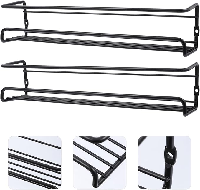 2Pcs Wall Mounted Kitchen Spice Rack Organizer – Adjustable Storage Shelves for Pantry Cabinet, Door, and Space Saving – Ideal for Family and Restaurant Use, Black