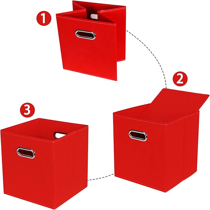 STOREONE Fabric Storage Bins Cubes Baskets Containers-(11X11X11) with Dual Handles for Shelf Closet, Nursery Home ， Bedroom Organizers, Foldable Set of 6 (Red)