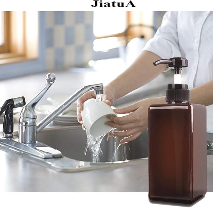 Pump Bottle, Refillable Plastic Empty Lotion Soap Dispenser Liquid Container for Bathroom Shampoo and Body Wash, 22oz/650ml Amber 2 Pack