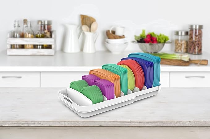 EVERIE Extendable Food Container Lid Organizer for 12'' Deep Cabinets, Adjustable Length 13.4" - 20.5", GS01-SS