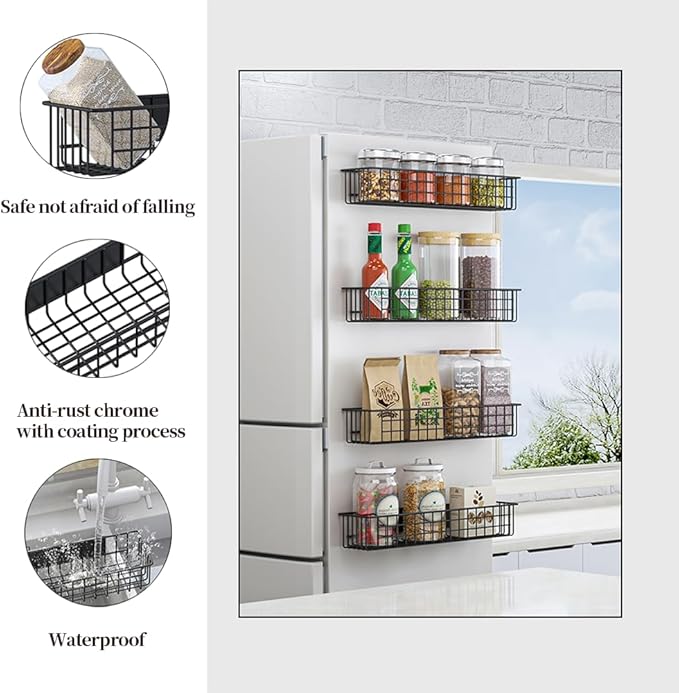 2PCS Magnetic Storage Baskets for Refrigerator, Strongly Magnet Spice Rack, Fridge Storage Shelf, Great for Kitchen and Pantry