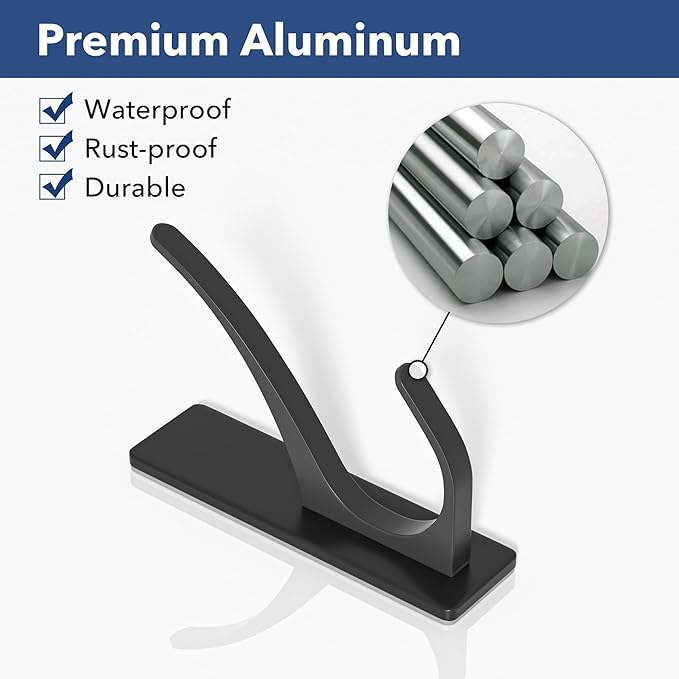 10 Pack Self Adhesive Coat Hooks for Hanging: Heavy Duty Stainless Wall Hook for Towel, Utensil, Backpack, Hat, Sturdy Metal Hanger for Bathroom, Kitchen, Door, Matt Black
