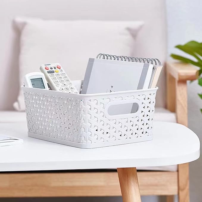 5PCS Plastic Storage Baskets, Small Baskets for Organizing, Small Pantry Organizer Basket Bins. For Countertops, Cabinets, Bedrooms, and Bathrooms Wait (White)