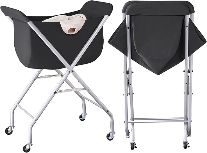ELYKEN Laundry Cart with Wheels, 32”H Easy Rolling Laundry Hamper with Removable Liner Bag, Sturdy Metal Frame Clothes Basket with 4 Casters and 2 Brakes