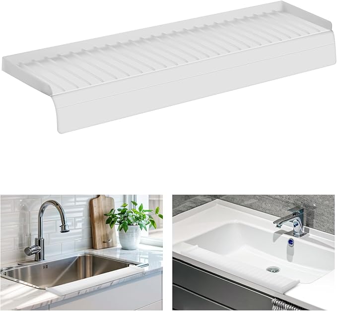 Sink Edge Protector with Suction Cup, 24" x 4", Silicone Sink Splash Guard for Kitchen & Bathroom, Protect Countertop from Scratches, Stains, for Stainless Steel Granite Quartz