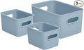 Decorative Plastic Basket Open Home Storage Bins Organizer Baskets, Blue (Set of 3) 1 Medium, 2 Small - Container Boxes for Organizing Closet Storage Bins for Shelves Drawer Shelf - Ribbed Collection