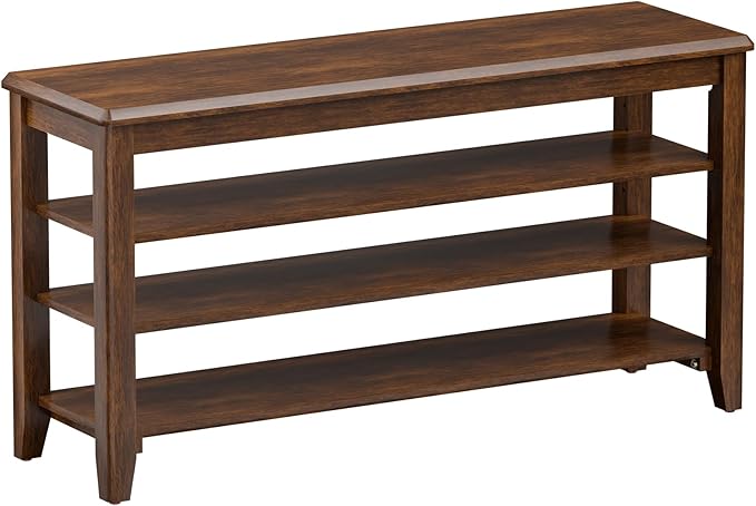 Taitiy Shoe Bench Storage Rubberwood, Entryway Bench with 3-Tiers Height Adjustable, Shoe Rack Front Door Entrance Organizer for Hallway Living Room, Mudrooms, Walnut,39.4"